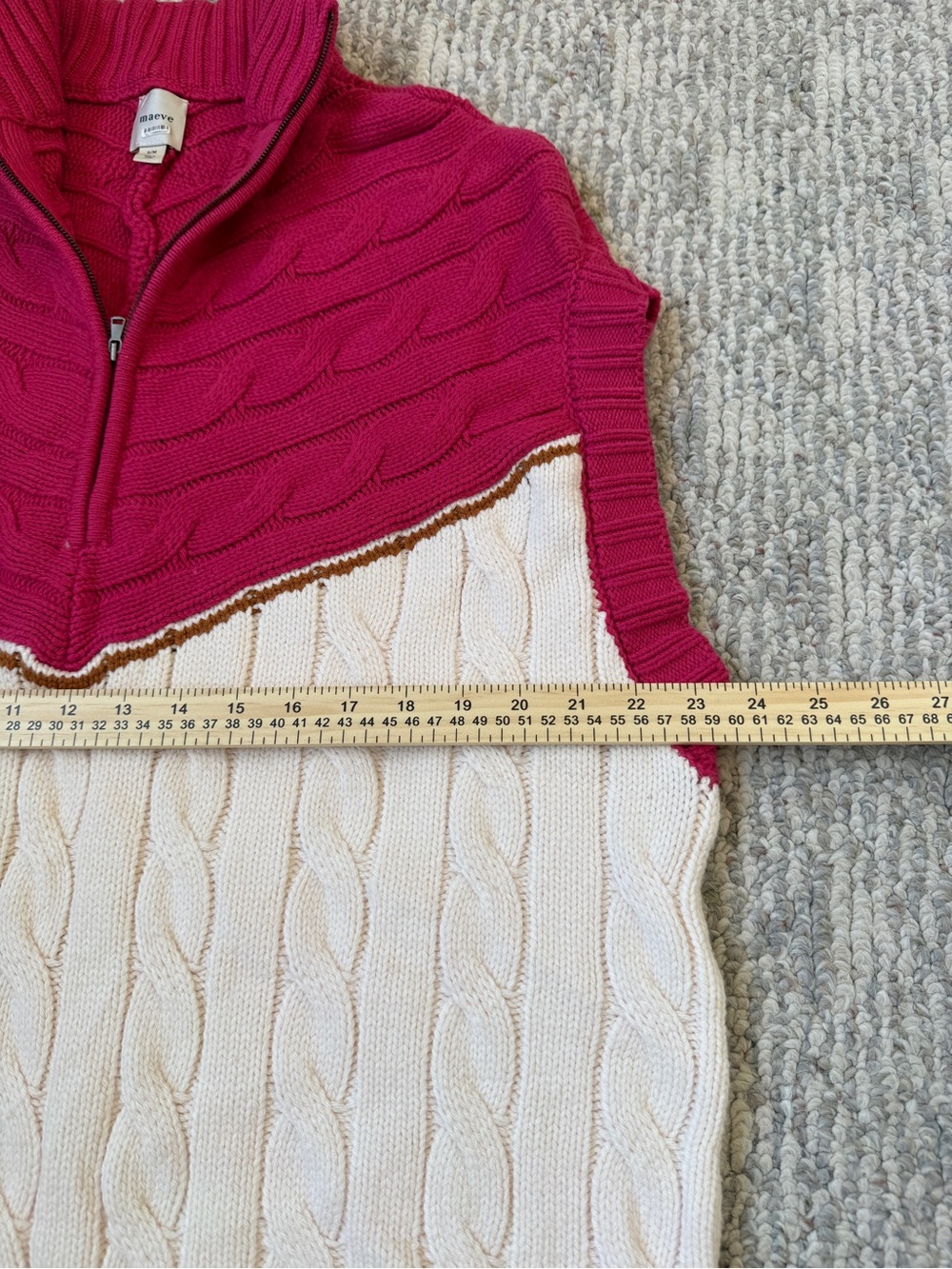 NWT Anthropologie Maeve Varsity Stripe Pink Ivory Brown Poncho Sweater Vest S/M - Picture 13 of 16
